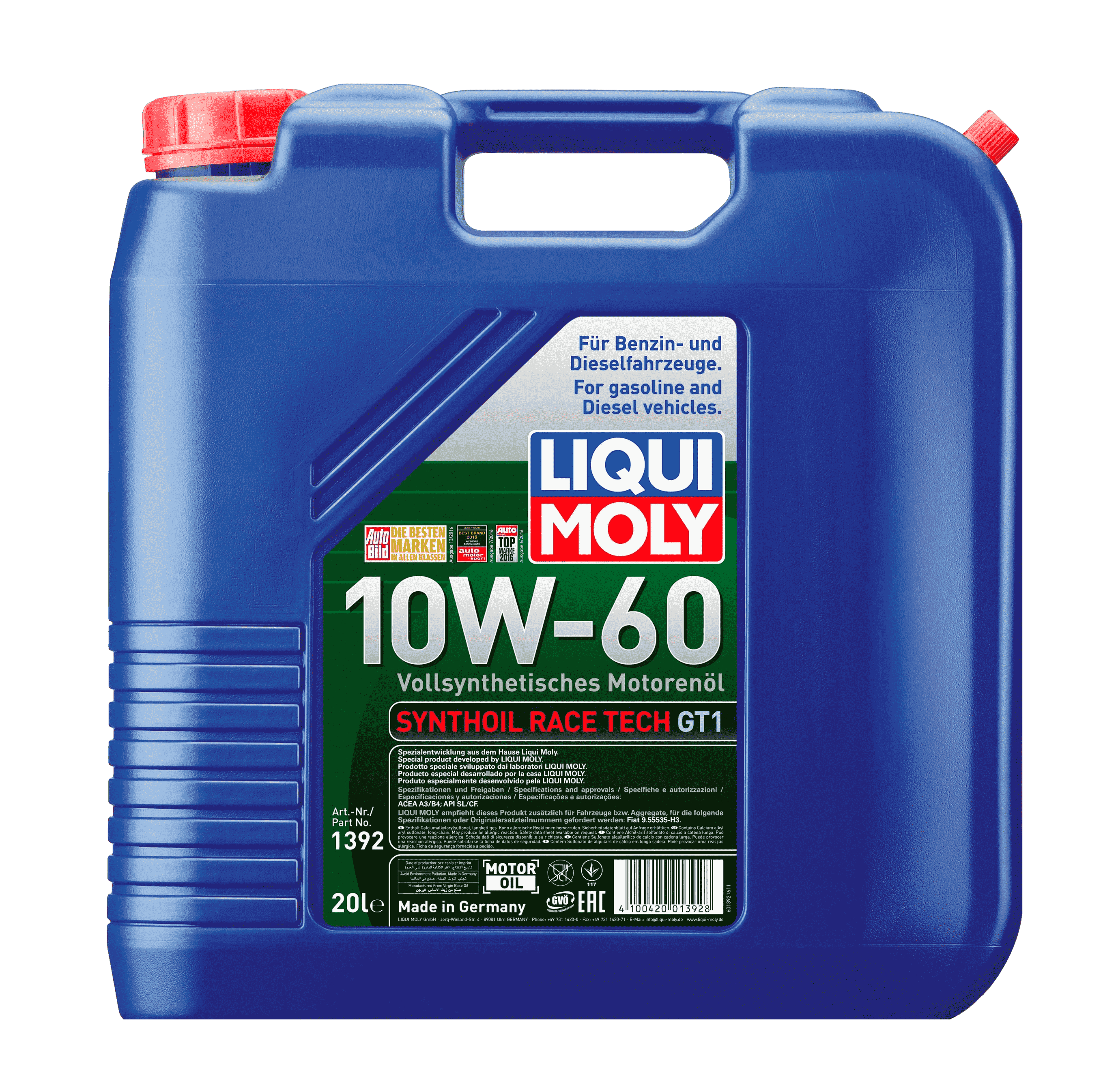 Моторное масло Liqui Moly Synthoil Race Tech GT1 10W-60, 20л (LiquiMoly: 1392)